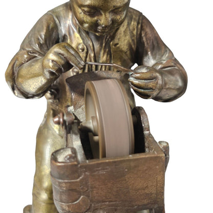 Charles-louis Menne (swedish, 1822–1894) A Gilt Bronze Match Holder & Striker, Cast As A Boy Sharpening A Knife Upon A Grinding Wheel