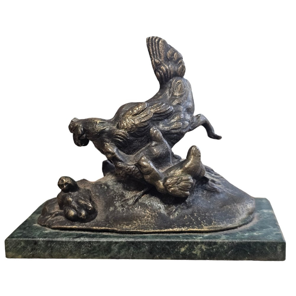 Fine Vintage Bronze Chicken & Chicks Sculpture, Circa 1920