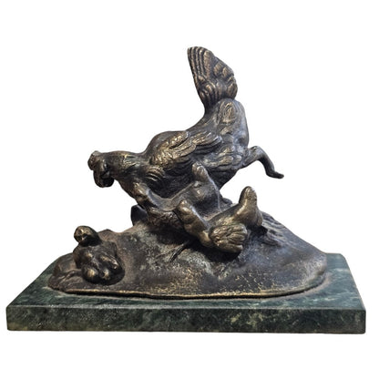 Fine Vintage Bronze Chicken & Chicks Sculpture, Circa 1920