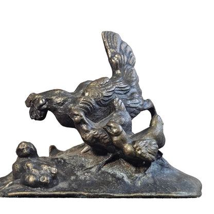 Fine Vintage Bronze Chicken & Chicks Sculpture, Circa 1920