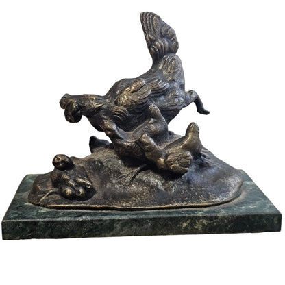 Fine Vintage Bronze Chicken & Chicks Sculpture, Circa 1920