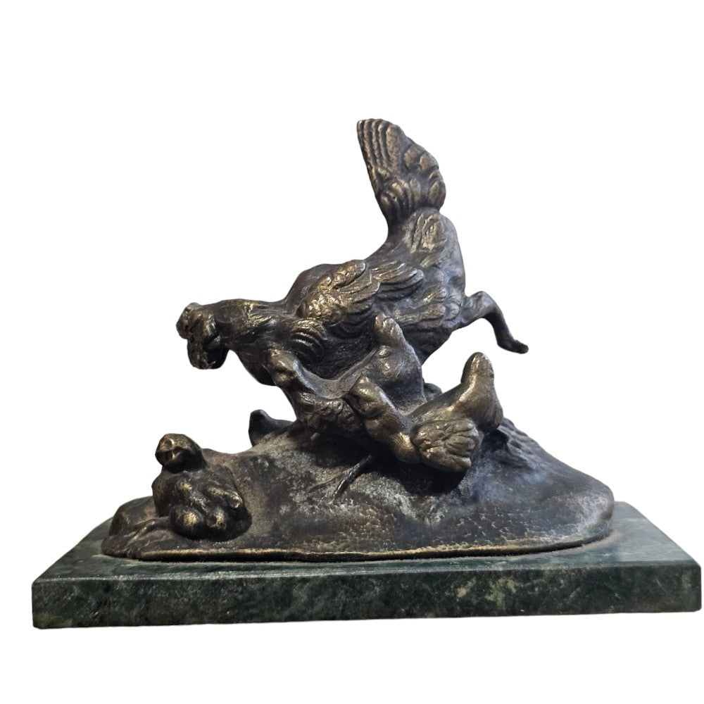 Fine Vintage Bronze Chicken & Chicks Sculpture, Circa 1920