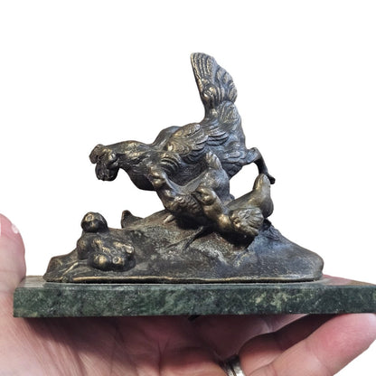 Fine Vintage Bronze Chicken & Chicks Sculpture, Circa 1920