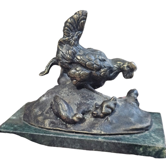 Fine Vintage Bronze Chicken & Chicks Sculpture, Circa 1920