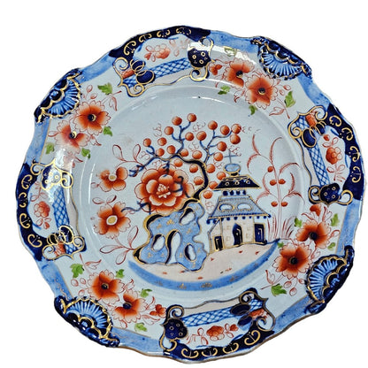 Pair Of C1820 Ironstone China Mason's Style Indented Plates In A Striking 'japan' Pattern