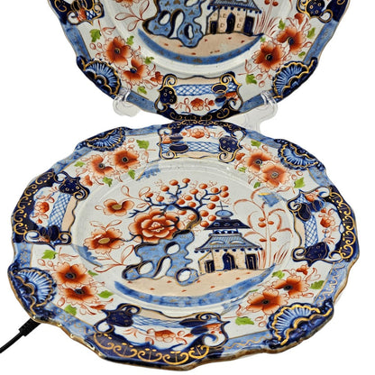 Pair Of C1820 Ironstone China Mason's Style Indented Plates In A Striking 'japan' Pattern