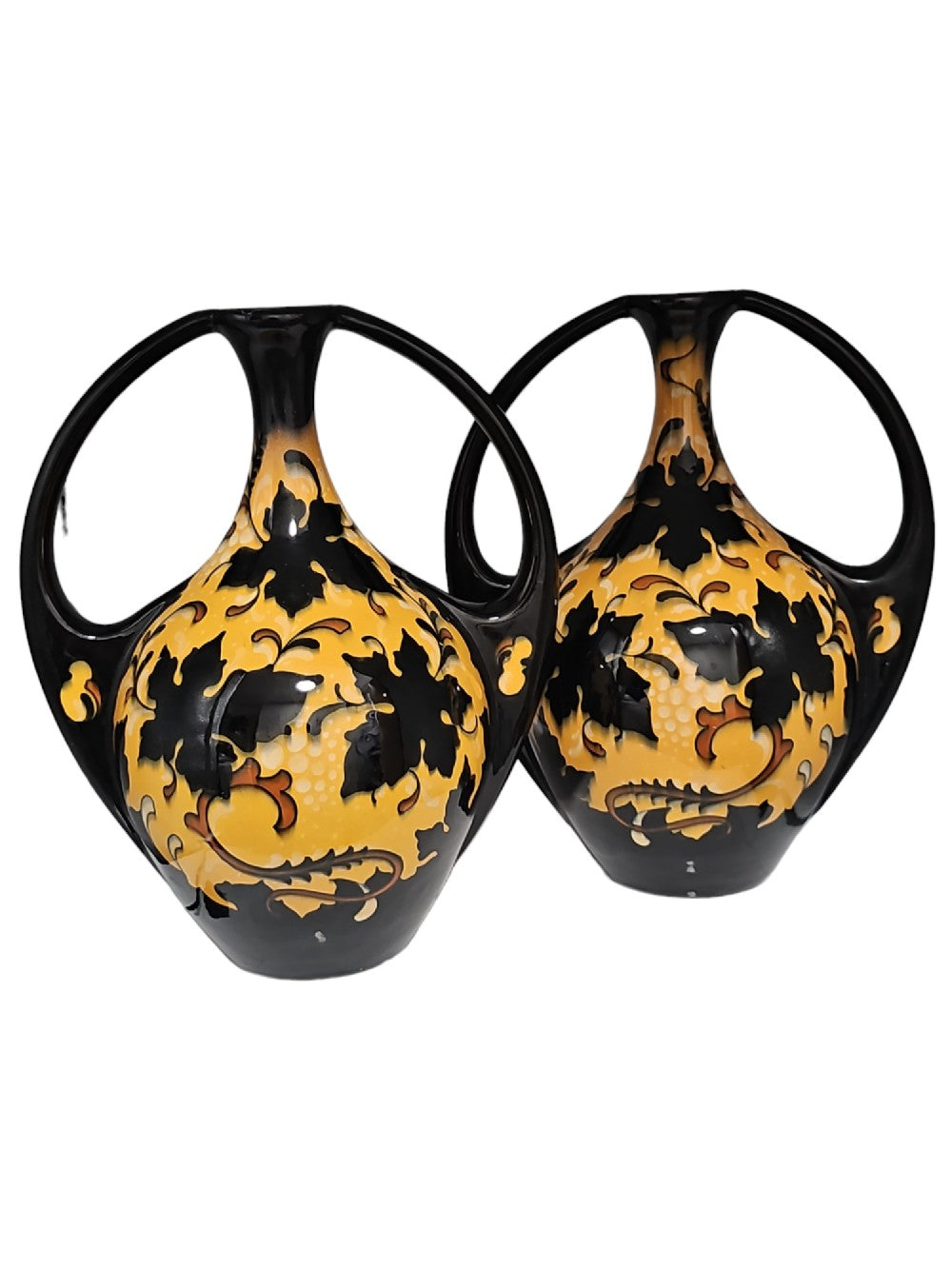 Highly Attractive Large Pair Of Regina Robur Wb Gouda Holland Vases. Early 20thc