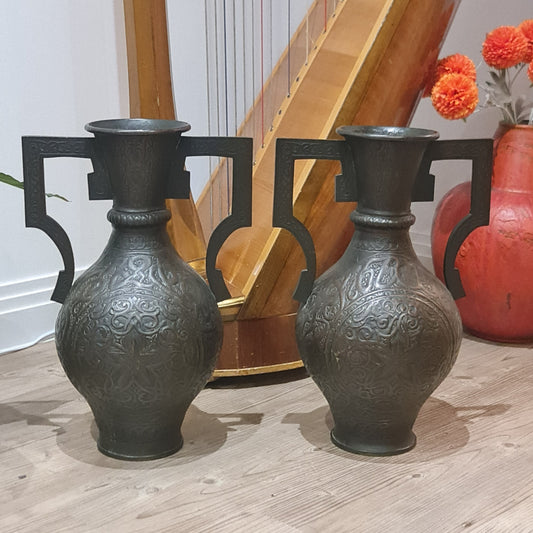 Fabulous19thc Pair Of Very Large Cast Bronze Alhambra Style Islamic Vases 44cm High