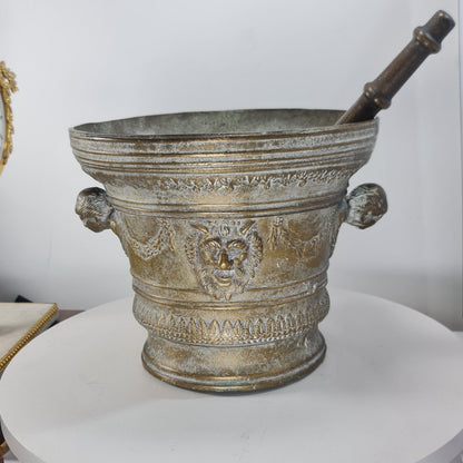 Huge Antique Bronze Mortar & Pestle 25cm Diameter