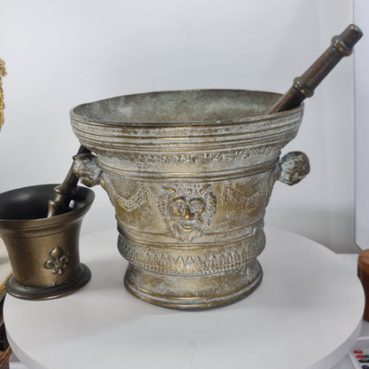 Huge Antique Bronze Mortar & Pestle 25cm Diameter