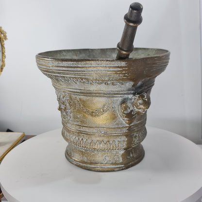 Huge Antique Bronze Mortar & Pestle 25cm Diameter