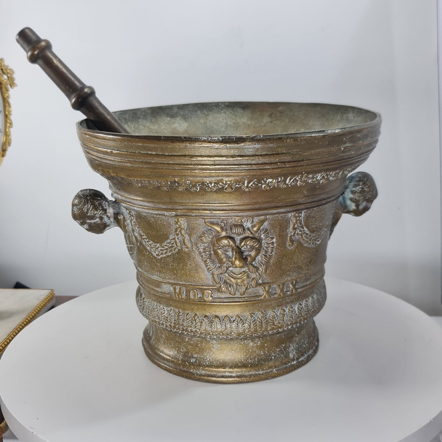 Huge Antique Bronze Mortar & Pestle 25cm Diameter