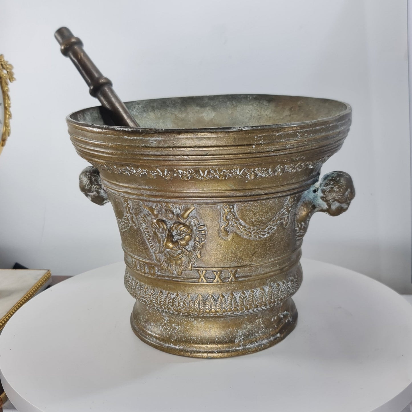 Huge Antique Bronze Mortar & Pestle 25cm Diameter