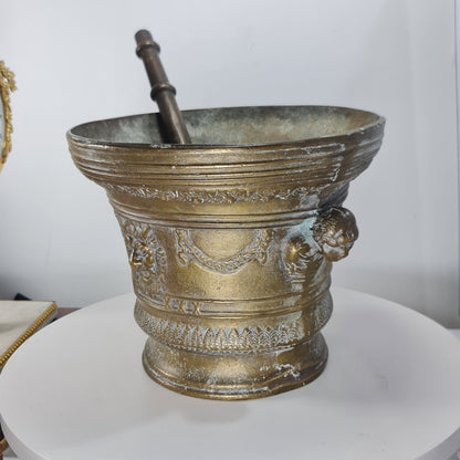 Huge Antique Bronze Mortar & Pestle 25cm Diameter