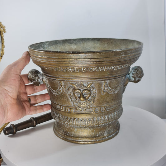 Huge Antique Bronze Mortar & Pestle 25cm Diameter