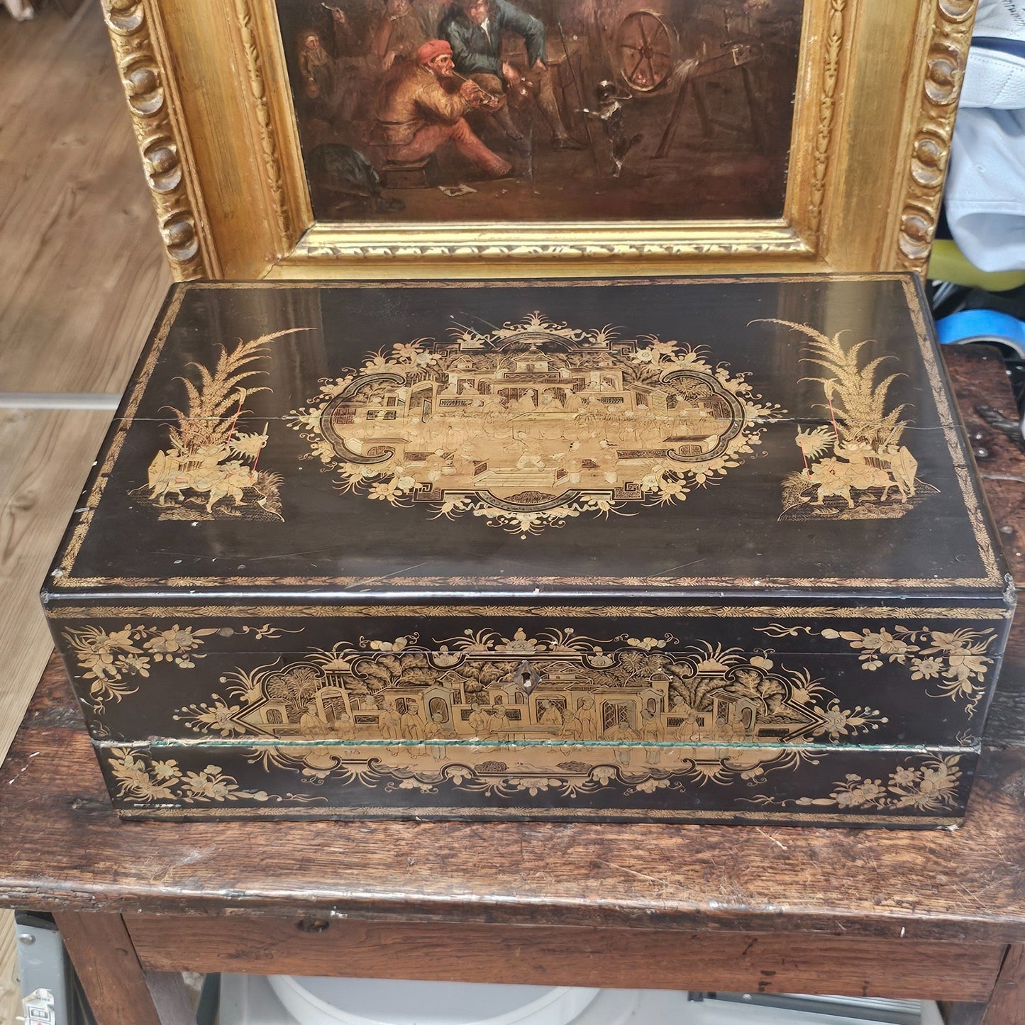 19thc Cantonese Lacquered Lap Desk/writing Slope