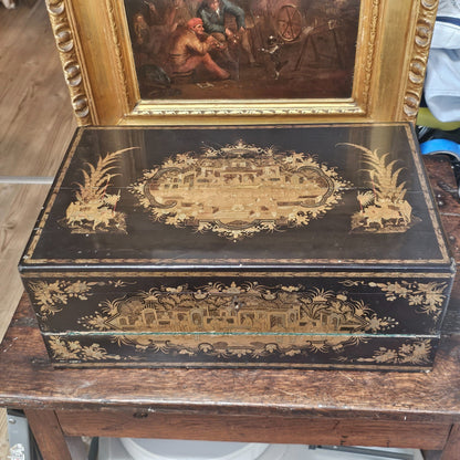 19thc Cantonese Lacquered Lap Desk/writing Slope