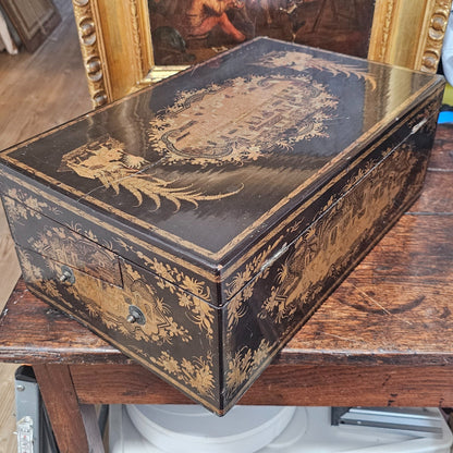 19thc Cantonese Lacquered Lap Desk/writing Slope