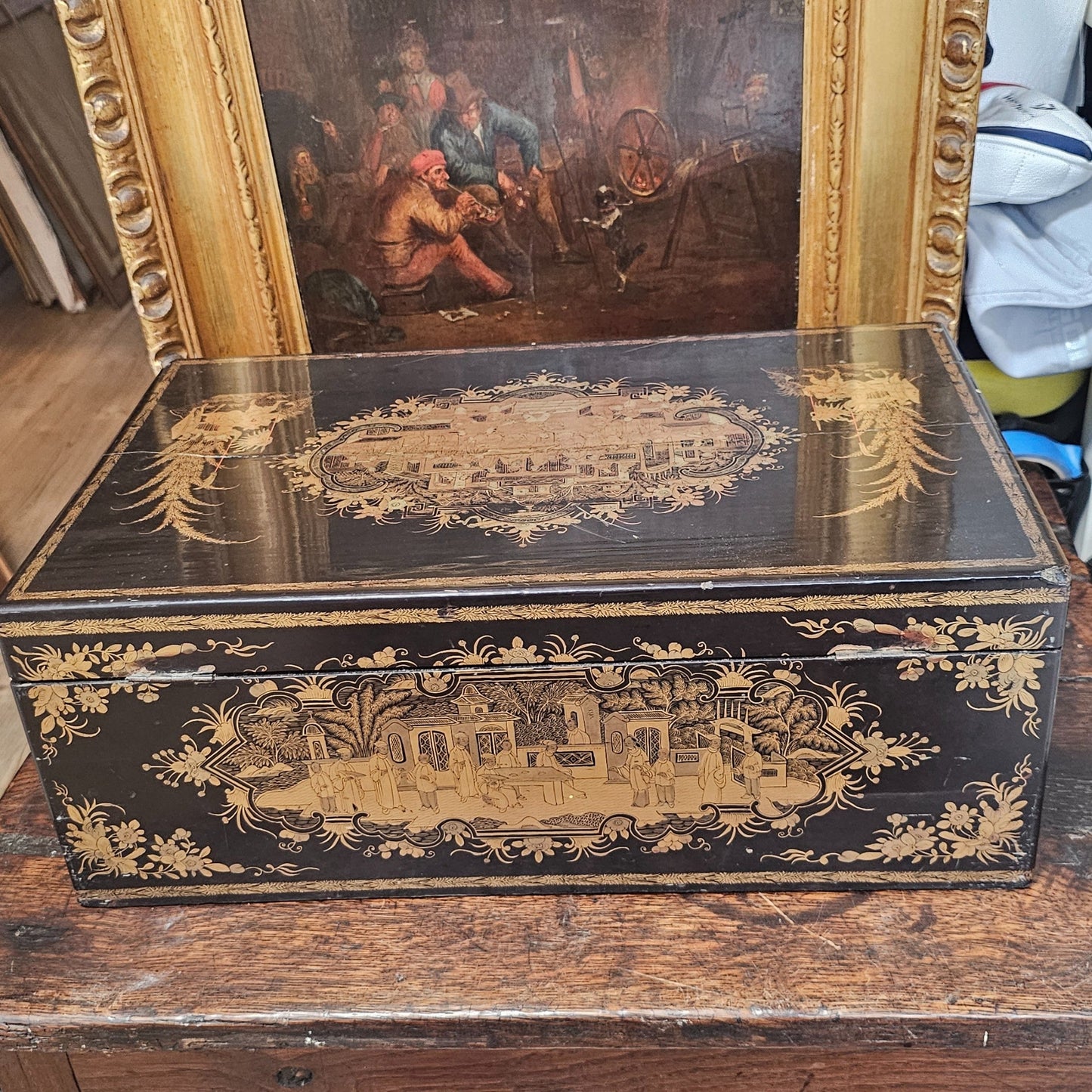 19thc Cantonese Lacquered Lap Desk/writing Slope