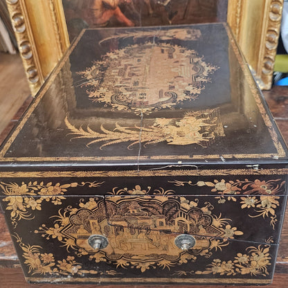 19thc Cantonese Lacquered Lap Desk/writing Slope