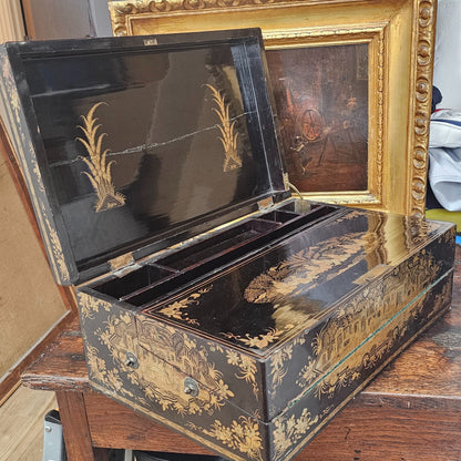 19thc Cantonese Lacquered Lap Desk/writing Slope