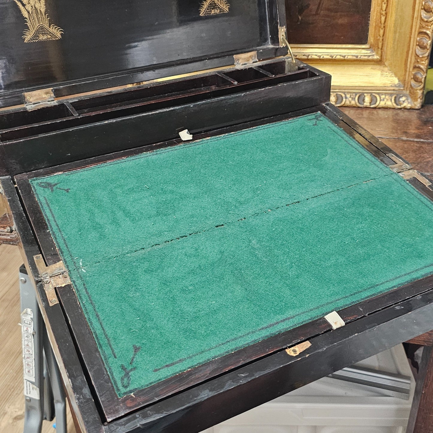 19thc Cantonese Lacquered Lap Desk/writing Slope