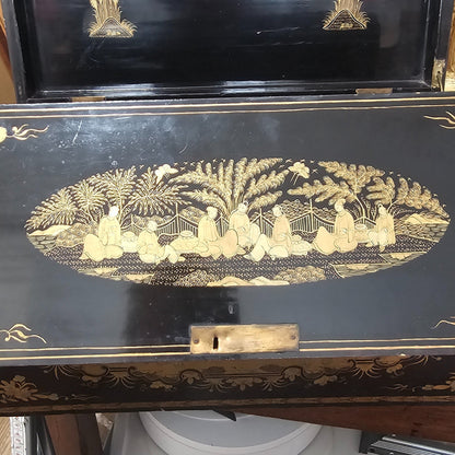 19thc Cantonese Lacquered Lap Desk/writing Slope