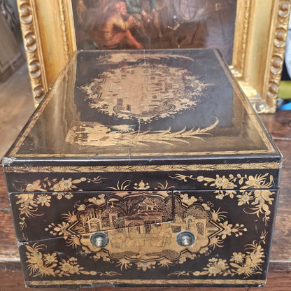 19thc Cantonese Lacquered Lap Desk/writing Slope