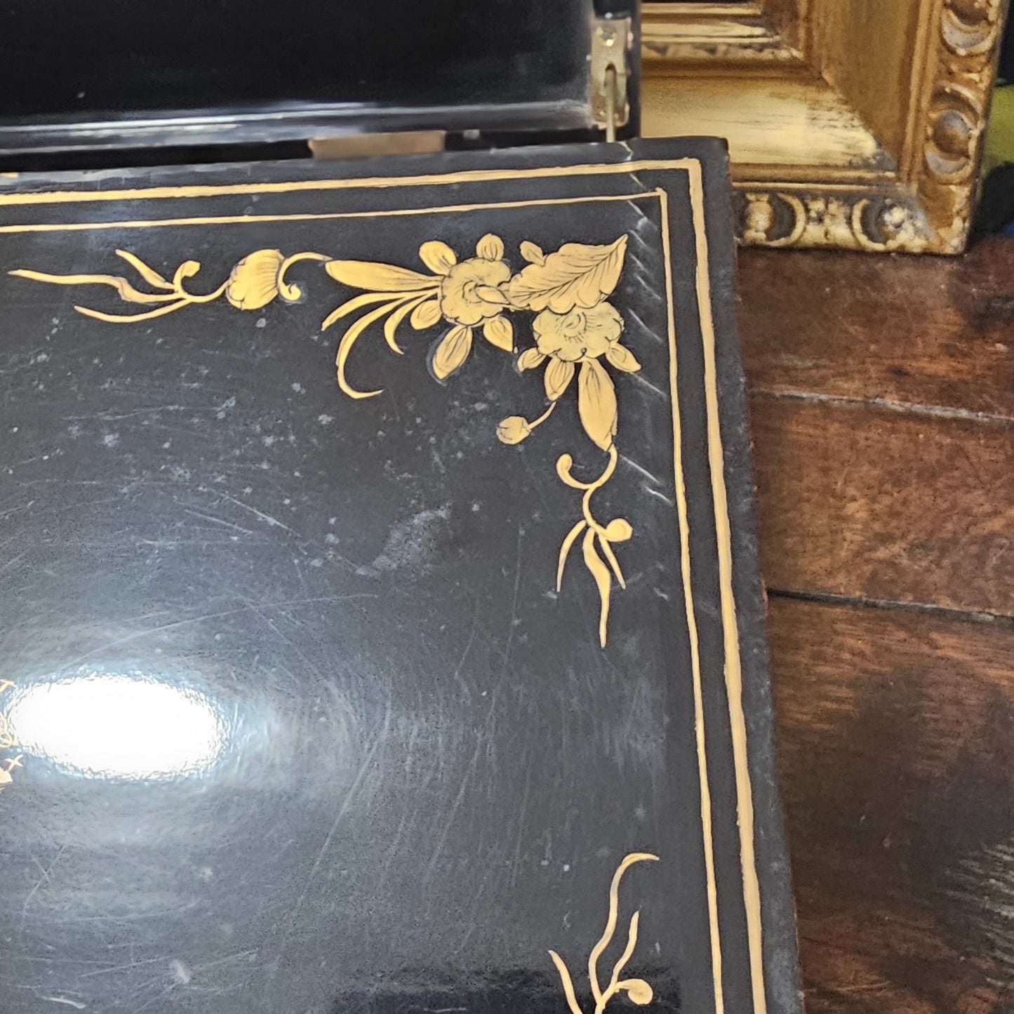 19thc Cantonese Lacquered Lap Desk/writing Slope