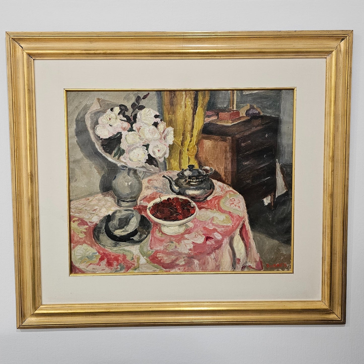 Exceptional Maud Frances Eyston Sumner Oil Painting (south African 1902-1985) Still Life Fruit, Flowers, Hat, Signed, 107cm - 95cm