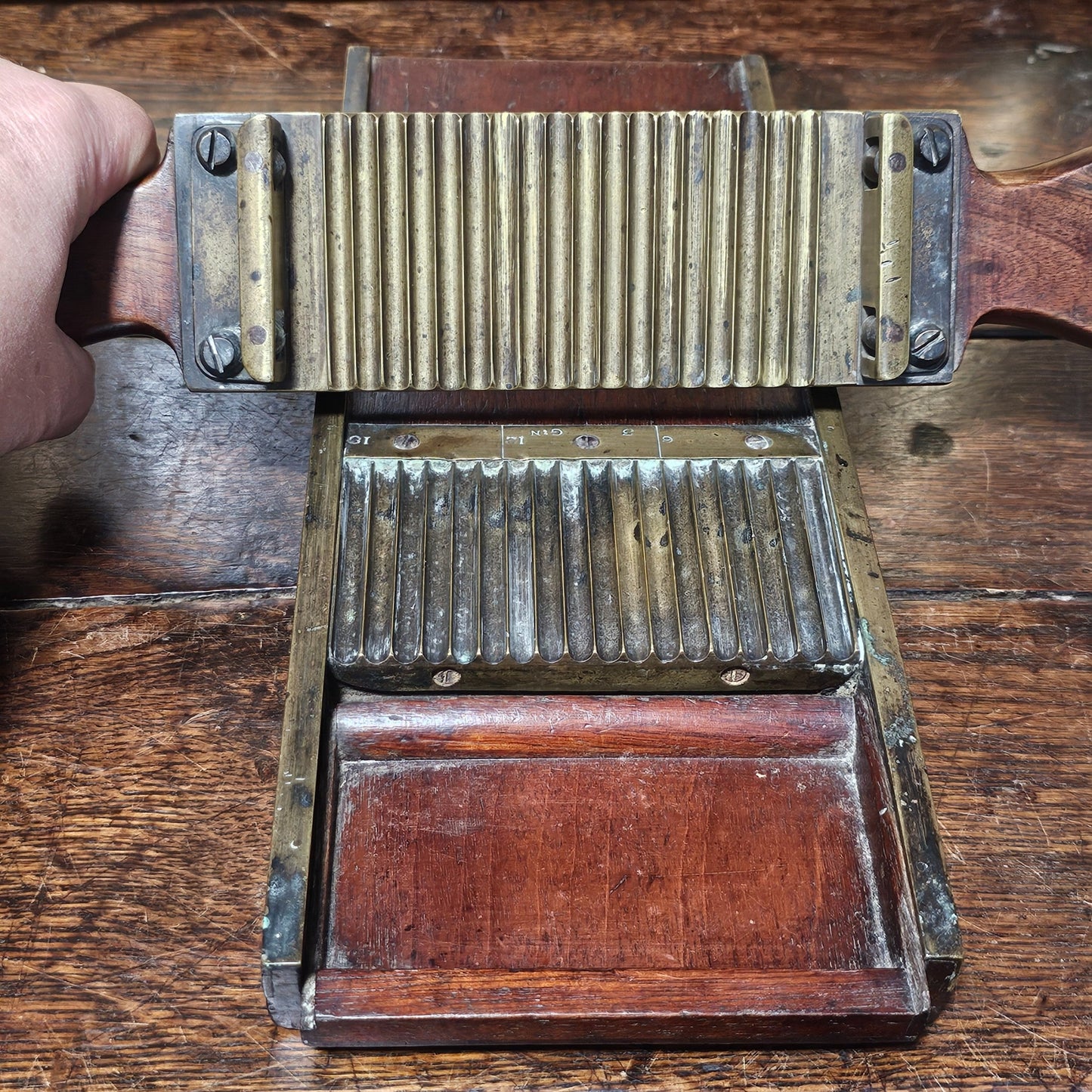 Antique Victorian Apothecary Chemist Pill Roller Board In Wood And Brass