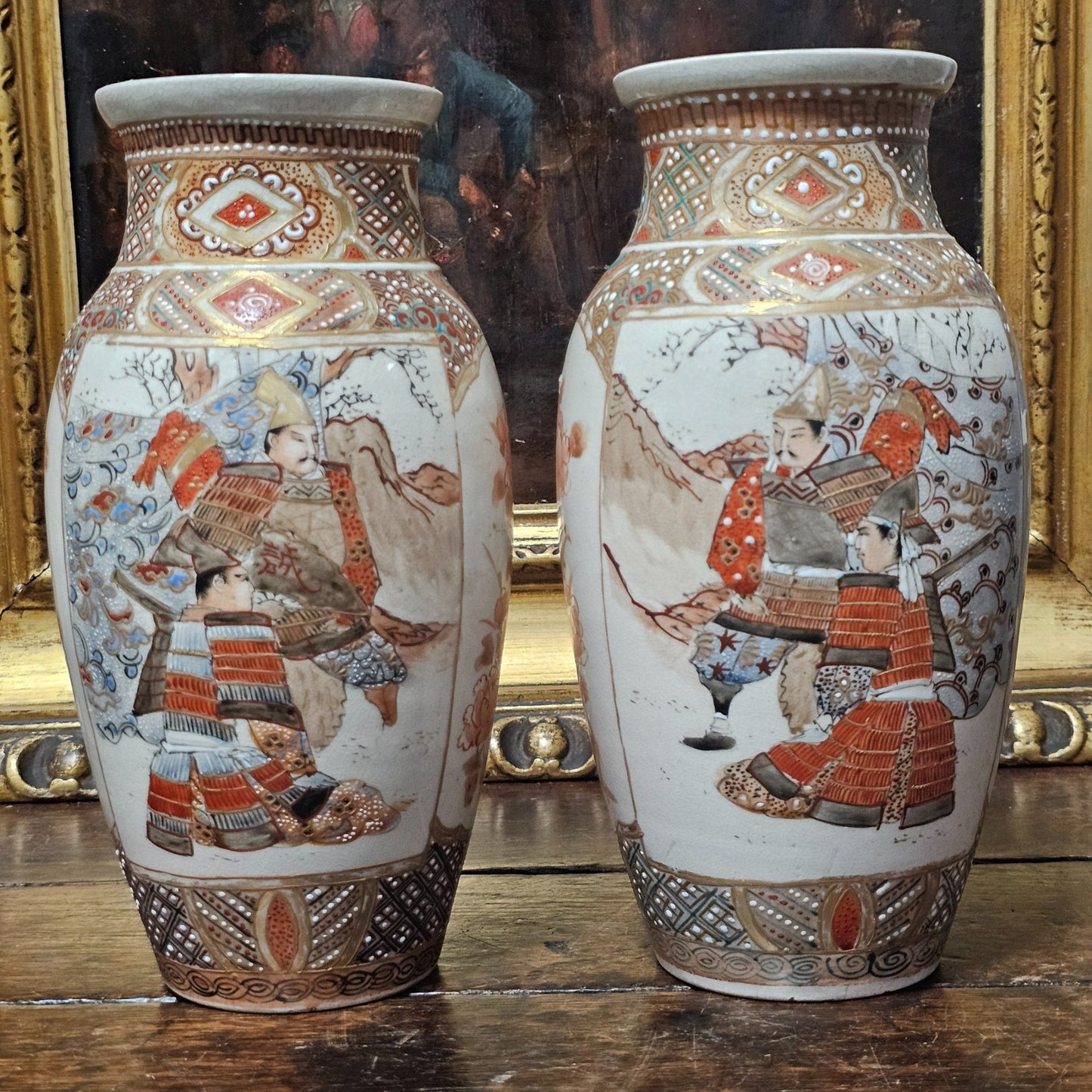 Attractive Pair Of Satsuma Vases C1920s 23cm