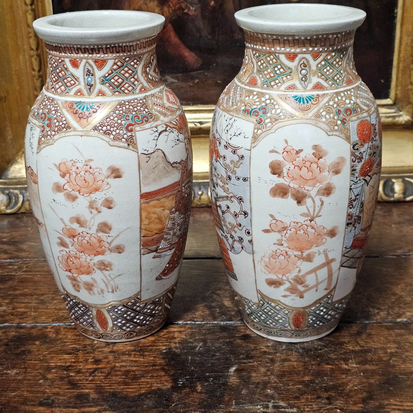 Attractive Pair Of Satsuma Vases C1920s 23cm