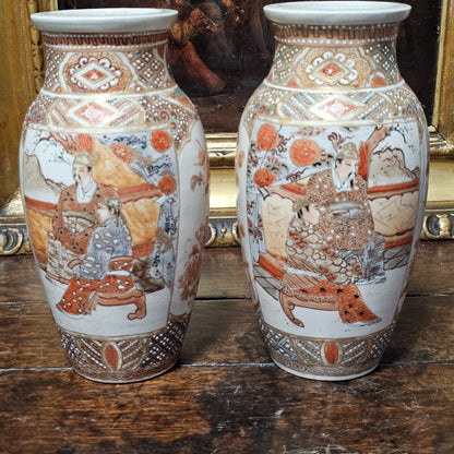 Attractive Pair Of Satsuma Vases C1920s 23cm