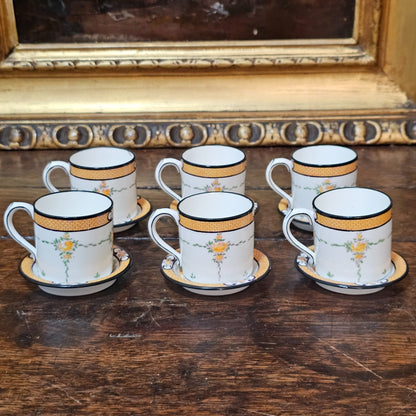 Exquisite Rare Mintons Yellow & Black Persian Rose Coffee Cans & Saucers C1900