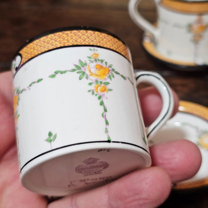 Exquisite Rare Mintons Yellow & Black Persian Rose Coffee Cans & Saucers C1900