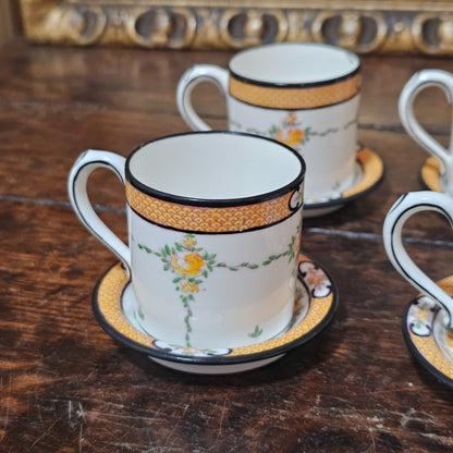 Exquisite Rare Mintons Yellow & Black Persian Rose Coffee Cans & Saucers C1900