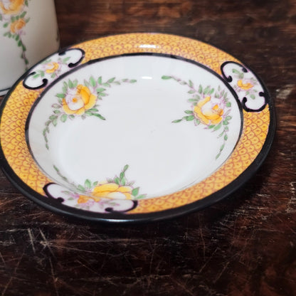 Exquisite Rare Mintons Yellow & Black Persian Rose Coffee Cans & Saucers C1900