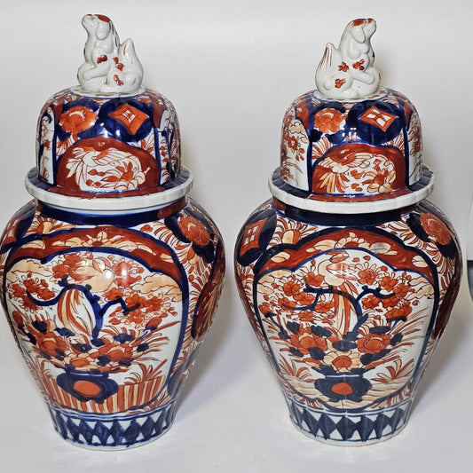 A Pair Of 35cm Japanese Omari Vases And Covers C1890/1900