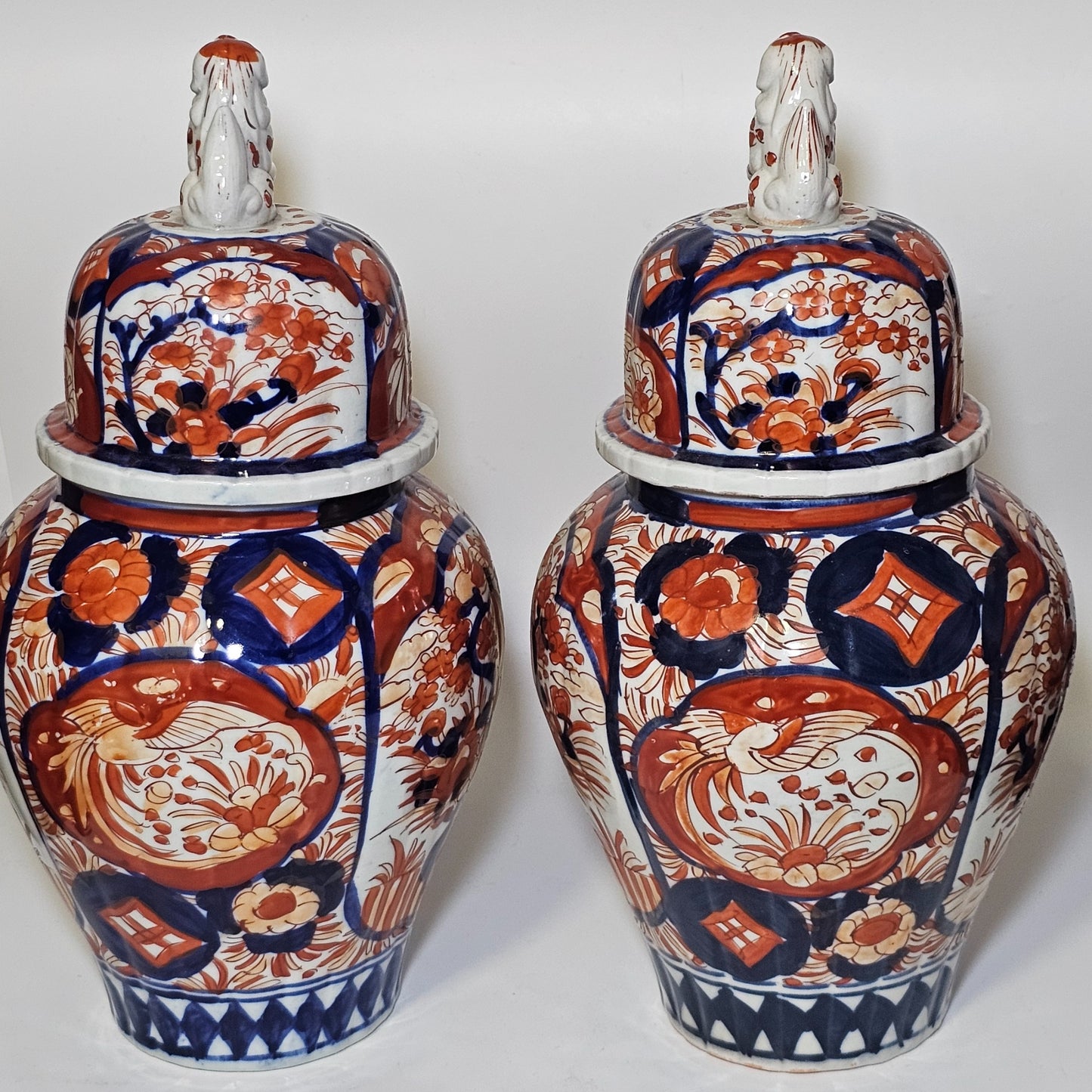 A Pair Of 35cm Japanese Omari Vases And Covers C1890/1900