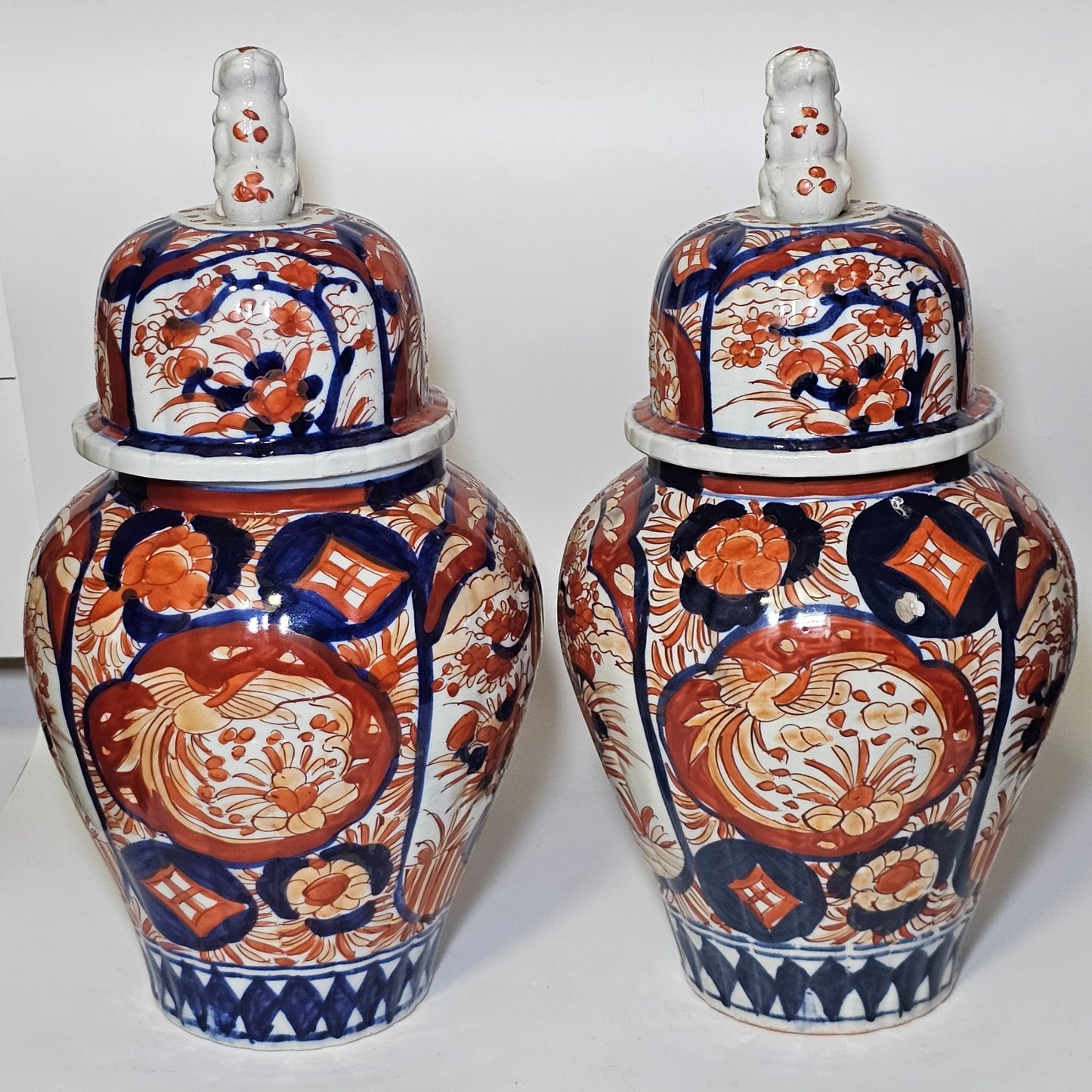 A Pair Of 35cm Japanese Omari Vases And Covers C1890/1900