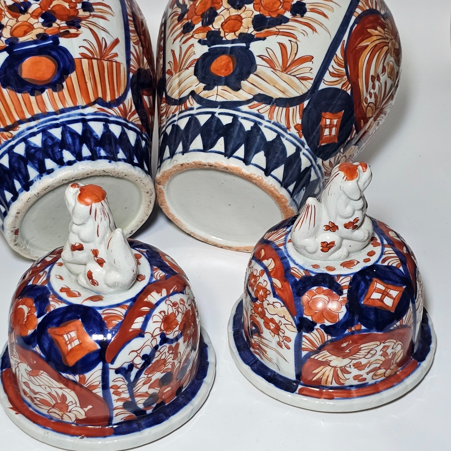 A Pair Of 35cm Japanese Omari Vases And Covers C1890/1900