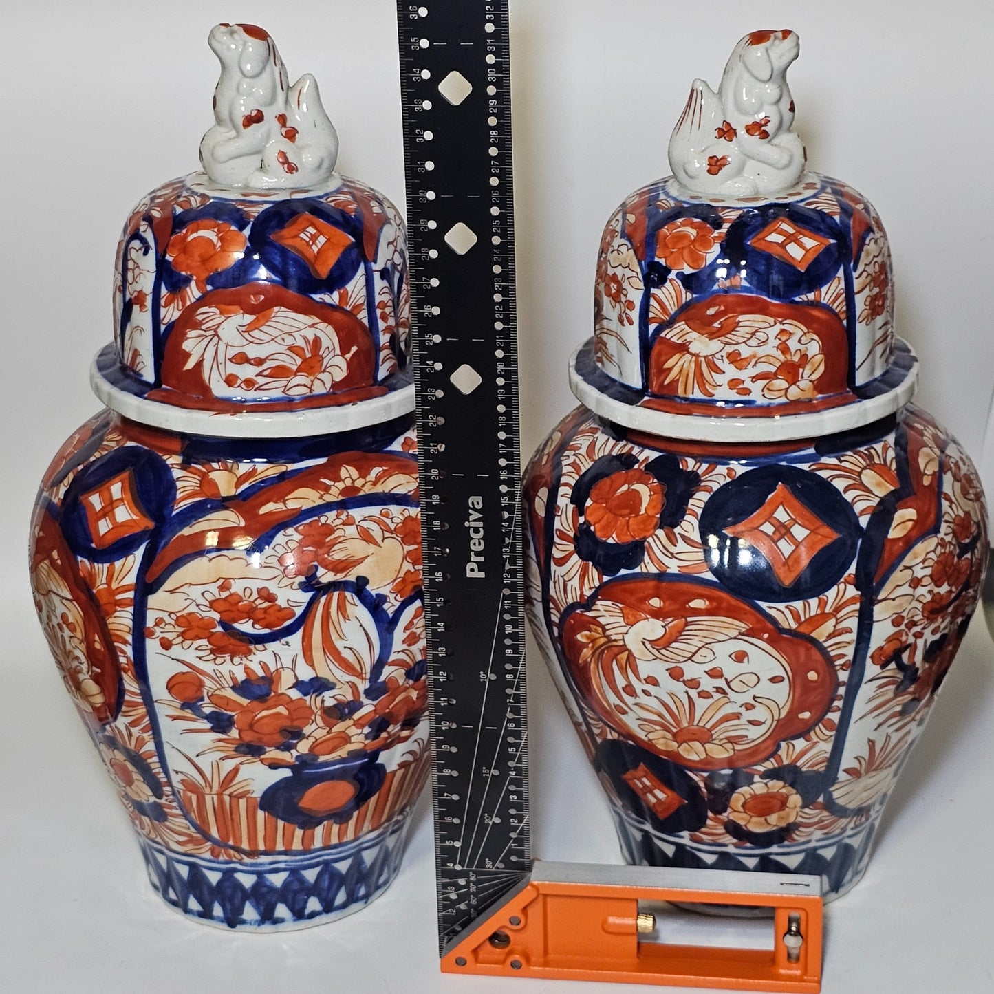 A Pair Of 35cm Japanese Omari Vases And Covers C1890/1900