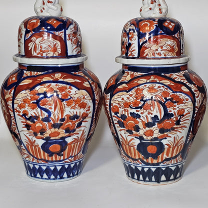 A Pair Of 35cm Japanese Omari Vases And Covers C1890/1900