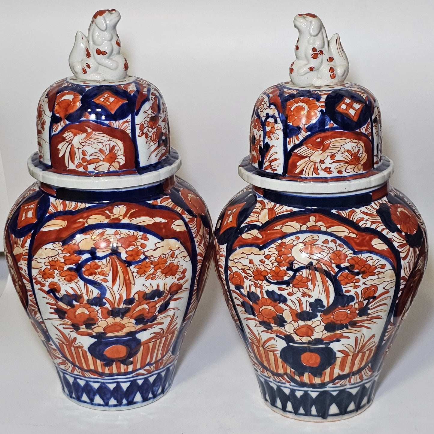 A Pair Of 35cm Japanese Omari Vases And Covers C1890/1900