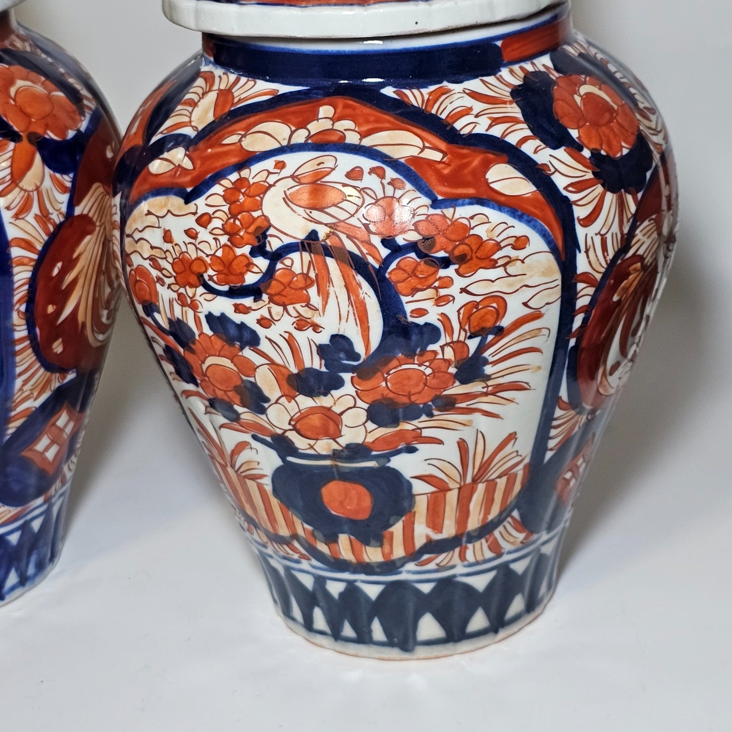 A Pair Of 35cm Japanese Omari Vases And Covers C1890/1900